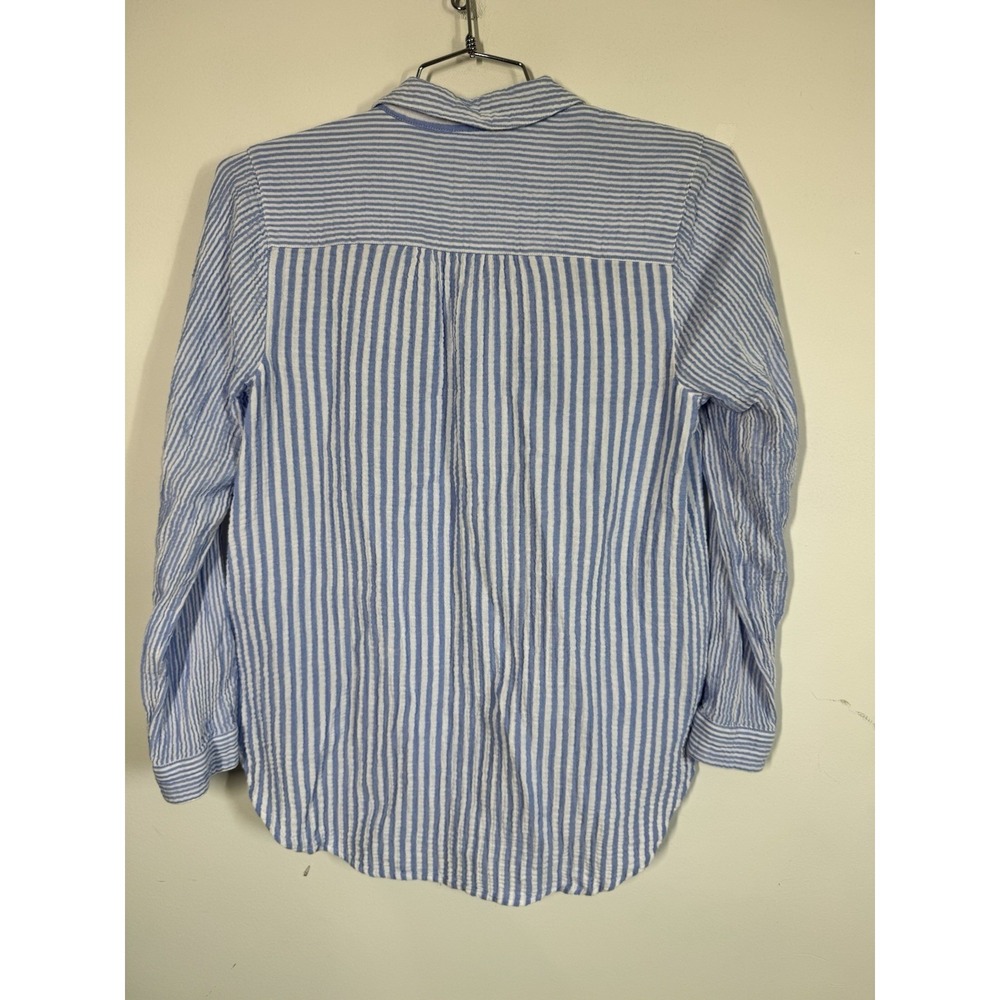 J. Jill Long Sleeve Blue And White Striped Gauze Button Up Tunic Top Women's M - Picture 3 of 11